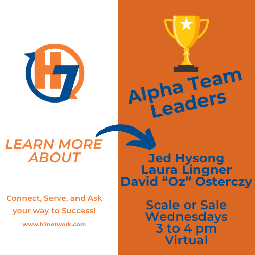 Celebrating Leadership: Jed, Oz, and Laura Lingner of the H7 Network 1 Jed Hysong, Hyland Finance & Operations, David "Oz" Osterczy, NoMoSa, and Laura Lingner, Lifetime Financial Growth, the trailblazing leaders of the Alpha Team within the H7 Network. Jed and Laura demonstrate strong leadership and teamwork.